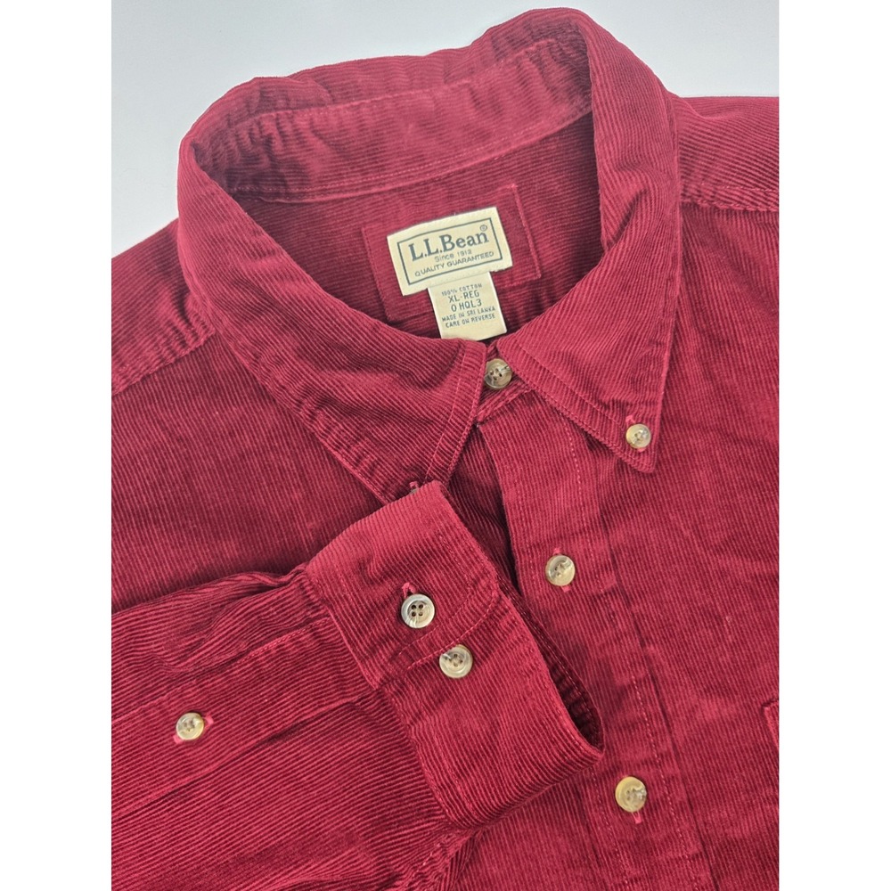 Vintage LL Bean Corduroy Shirt Mens XL Burgundy Red Long Sleeve Button Down
